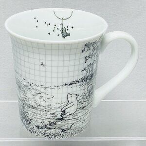 Winnie The Pooh Disney Ceramic Mug 12 Oz White & Black Grid Design